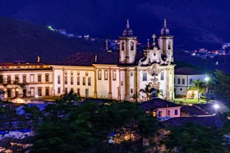 Night view from the top of the historic 18th century church and downtown Ouro Preto