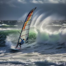 Windsurfer in stormy sea and wind