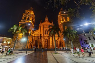 Cathedral Basilica of St. Lawrence at nighttime
