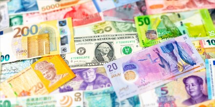 Money banknotes euro dollars currencies finances on travel background pay pay banner banknotes in Stuttgart