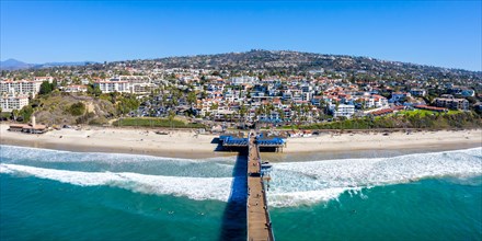 Aerial View of Pier and Beach with Sea Vacation in Panorama California San Clemente