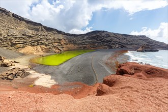 Green lake Charco de Los Clicos Verde near El Golfo in the Canary Islands on the island of Lanzarote