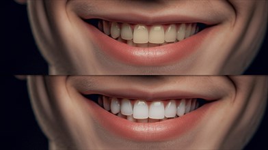 Young adult man showing his beautiful before and after teeth whitening smile