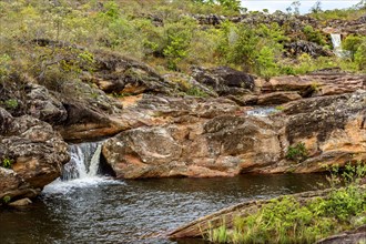 Rivers and waterfalls among the preserved vegetation of the Biribiri environmental reserve in Diamantina