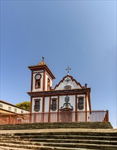 Facade of ancient and beautiful baroque church in the historic city of Diamantina in the state of Minas Gerais