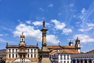 Central square of the city of Ouro Preto in Minas Gerais with its historic buildings in baroque style