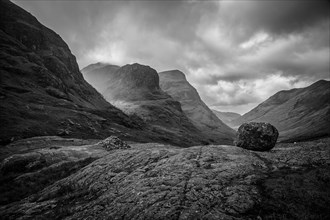 View of the Three Sisters in black and white