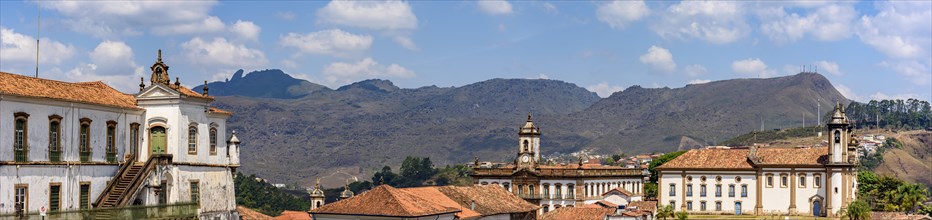 Panoramic image of the ancient and historic city of Ouro Preto in Minas Gerais with its colonial architecture