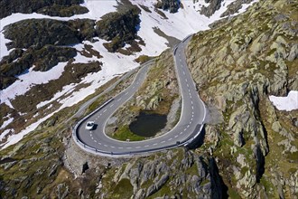 Hairpin bend on the pass road to the Great St. Bernard Pass