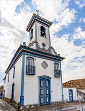 Baroque style church facade with colorful details in Diamantina