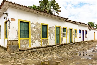 Colorful houses and cobblestone streets in the old and famous historic town of Paraty on the coast of Rio de Janeiro state