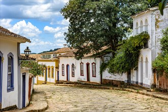 Street of the old and historic city of Tiradentes in the interior of the state of Minas Gerais