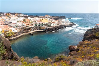 Aerial view of the town of Tamaduste located on the coast of the island of El Hierro in the Canary Islands