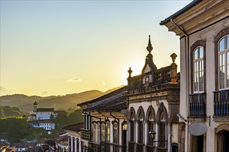 Old houses and church on the hills of the historic city of Ouro Preto in Minas Gerais