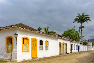 Old houses in colonial architecture and cobblestone streets in the historic city of Paraty on the south coast of Rio de Janeiro