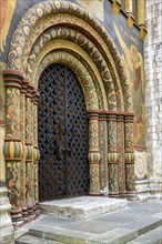 Colorful entrance portal of old orthodox christian church in Kremlin in Moscow