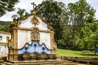 Old fountain built in the 18th century in colonial style in the historic city of Tiradentes in Minas Gerais