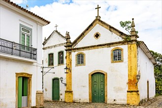 Famous churche facade in the ancient and historic city of Paraty on the south coast of the state of Rio de Janeiro founded in the 17th century