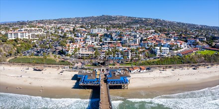 Aerial view of pier and beach with sea holiday panorama in California San Clemente