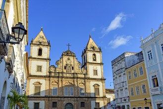 Old and historic church facade located in the central square of the Pelourinho district in Salvador