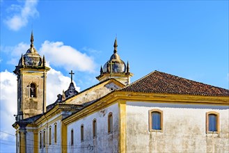 Back view of old catholic church of the 18th century located in the center of the famous and historical city of Ouro Preto in Minas Gerais