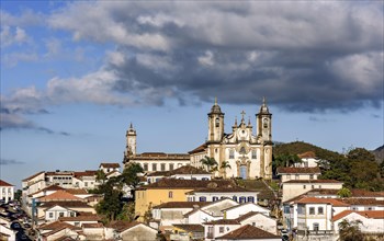 Famous baroque churches with their towers among old houses in the city3 of Ouro Preto in Minas Geais
