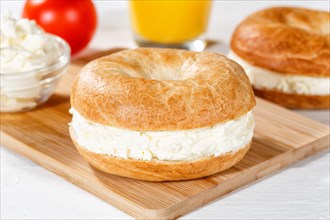 Bagel sandwich for breakfast topped with cream cheese in Stuttgart