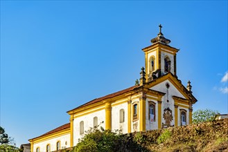 Ancient and historic church in 18th century colonial architecture on top of the hill in the city of Ouro Preto in Minas Gerais
