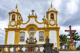 Facade of a old and historic church in the city of Tiradentes