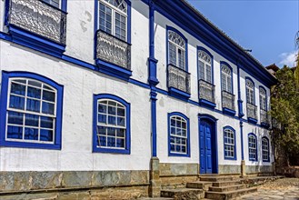 Facade of famous historic house in colonial style in the city of Diamantina in Minas Gerais