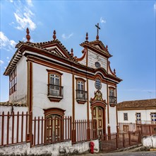 Facade of old and beautiful baroque church in the historic city of Diamantina in the state of Minas Gerais
