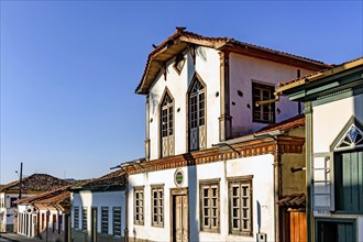 Facades of colonial style streets and houses in the old and historic city of Diamantina in Minas Gerais