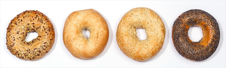 Different bagels sandwich for breakfast bagel from above cut out on white background in Stuttgart