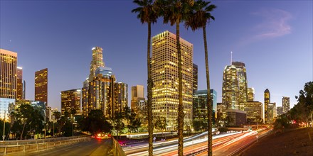 Downtown Los Angeles skyline panorama with skyscrapers in the evening in Los Angeles