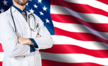 Health and care with the flag of United State. USA national health concept