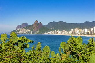 Panoramic image of Ipanema beach in Rio de Janeiro with the sea