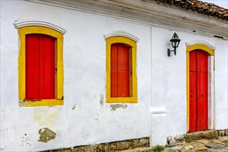 House facade in colonial architecture in the historic city of Paraty in the state of Rio de Janeiro