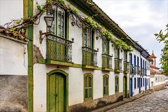 Colonial style houses and cobblestone street in the old and historic town of Diamantina in Minas Gerais