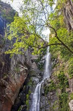 Waterfall among the rocks on a mountainside in the Serra do Cipo region of the Brazilian Cerrado
