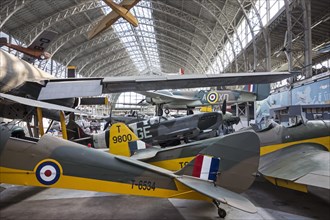 Aviation hall with military airplanes at the Royal Museum of the Army and of Military History in Brussels