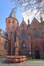 Gothic Collegiate Church with Beautiful Fountain