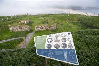 Information panel about St Ninian's Isle Treasure at the 12th-century chapel ruins
