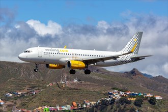 An Airbus A320 aircraft of Vueling with registration number EC-MVE at Tenerife Airport