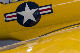 Navy tail on a yellow fighter plane classic car