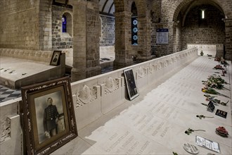 Necropolis with graves of Belgian World War One soldiers buried in the church of Grimde near Tienen