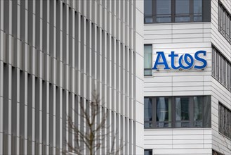 A lettering of the company atos at a branch in Essen