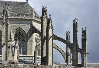 Flying buttresses of the Gothic Quimper cathedral