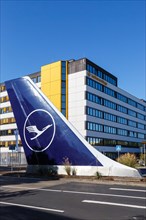 Aircraft tail unit at the Lufthansa base at Frankfurt Airport