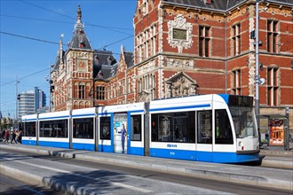 Siemens Combino Tram light rail tram local transport at the central station in Amsterdam