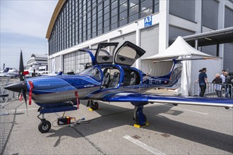 The DA50 RG diesel-powered small aircraft from Austrian manufacturer Diamond Aircraft at the AERO Friedrichshafen 2023 international general aviation trade show
